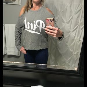 Pink shoulder cut out sweatshirt